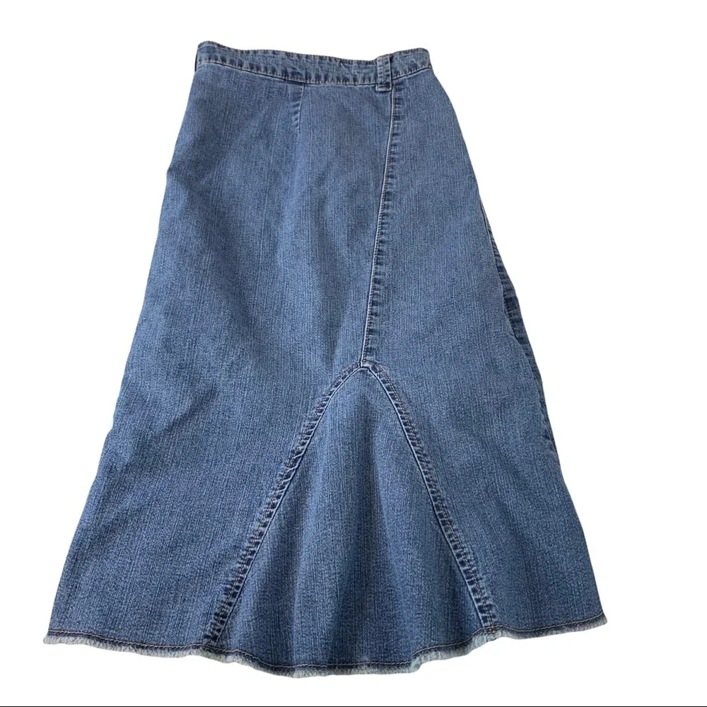 LANE BRYANT Denim Raw Hem Flare Skirt Sz 24W
